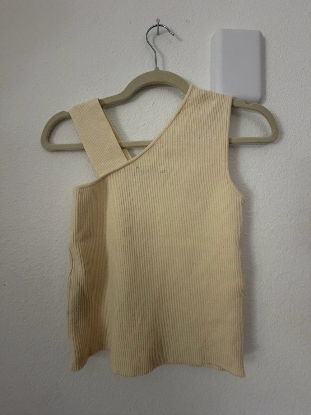 DSTLD One-Shoulder Ribbed Tank Top - Cream - Picture 2 of 3